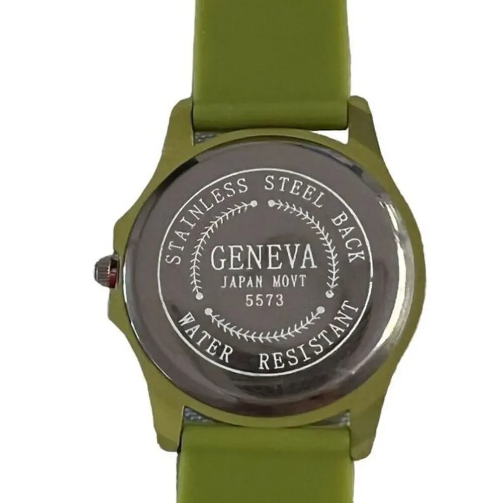 GENEVA 5573 Women's Watch Green Silicone Band Arabic Numerals Round‎ Face 9 in